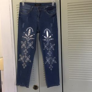 OLYSS Embroidered High Rise Jeans
